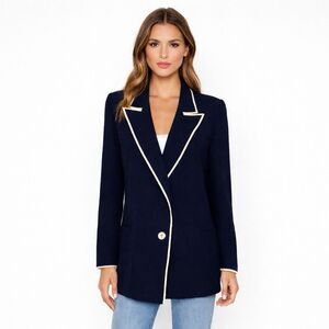 Emanuel Ungaro Parallèle Paris Blazer Jacket 4 Navy Abstract Button Bouclé Knit